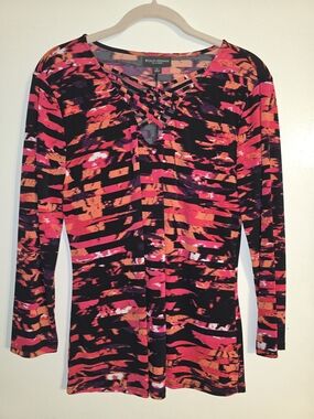 BOLD Elements Women's Pink & Orange Printed Strappy V-Neck Top